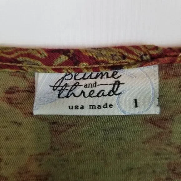 Plum and Thread. Size 1. Cute geometric print top. Reds, Orange, and Tans. - Picture 4 of 14